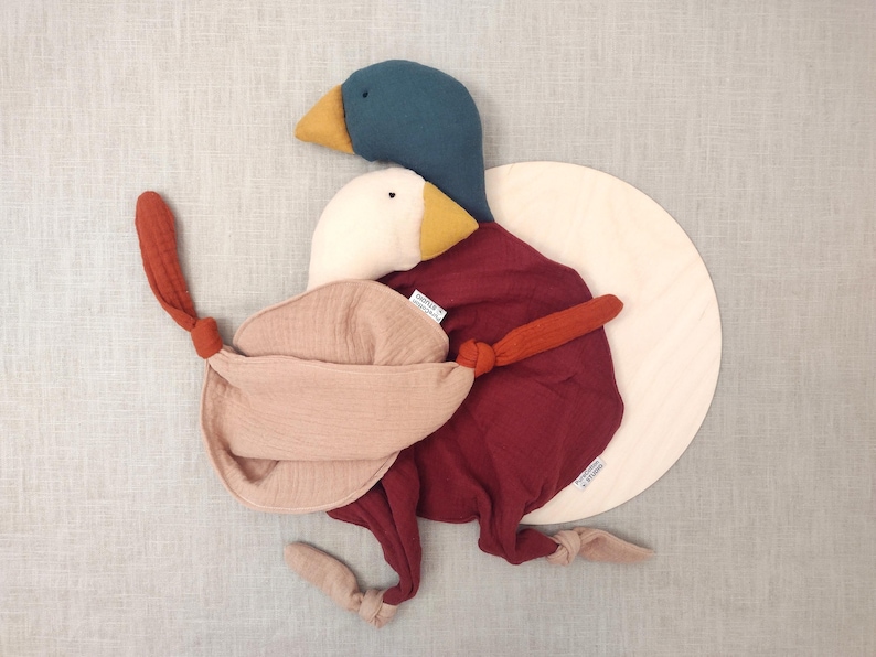 mallard duck baby lovey cuddly blanket made with organic cotton muslin double gauze