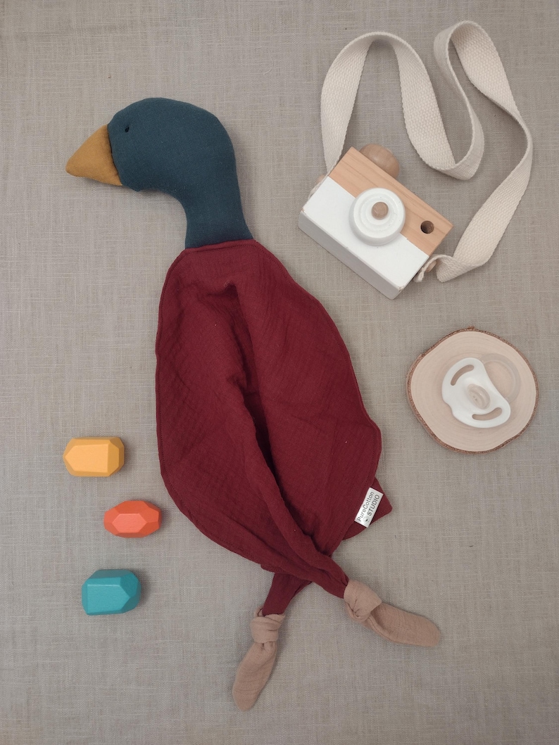 mallard duck (brown body and green head) soft toy cuddle cloth made with organic cotton muslin double gauze
