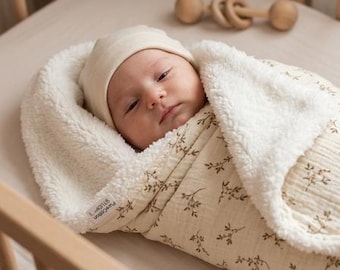 floral muslin baby blanket with sherpa fleece - soft newborn swaddle