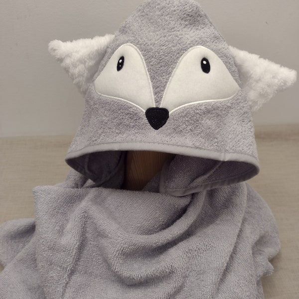 wolf baby bath towel with hood, animals towelling poncho for kids, hooded wrap for newborn babies, swimming pool robes for toddler