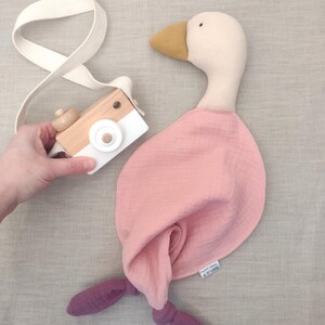 pink mallard duck first toy for baby girl, cuddle cloth muslin double gauze goose