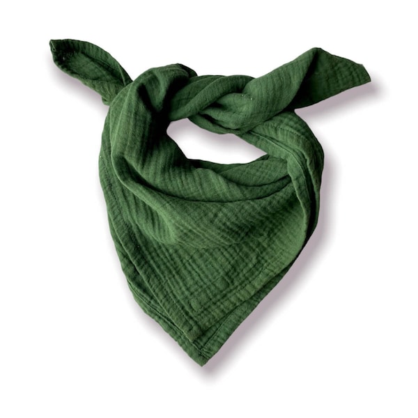 Foulard carré en mousseline vert foncé pour enfants et adultes - couleurs et tailles - foulard bandana pirate, bandeau de tête de style pin up