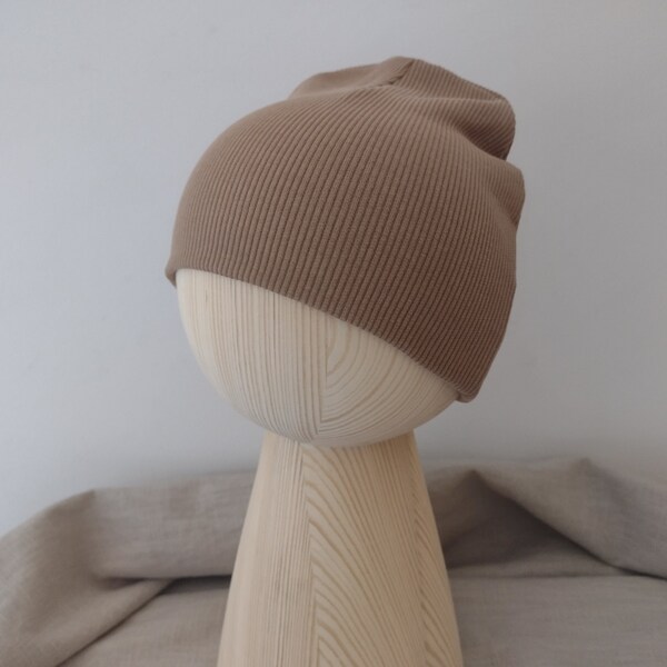 natural hospital hat for newborn baby - LAST CHANCE - organic cotton ribbed jersey beanie for boy and girl, slouchy cap for premature baby