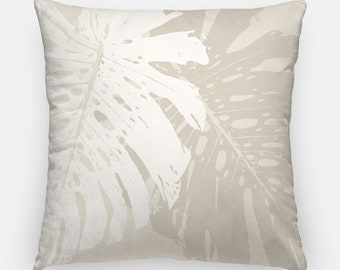 Sand Monstera Leaf Pillow Cover: Modern Coastal Decor