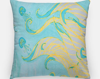 Sea Swirls Coastal Pillow Cover - Style 2 | Linen-Cotton Throw Pillow | 18x18 or 22x22