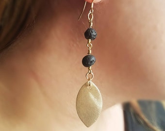 Essential Oil Diffusing Earrings with Delicate Gold Leaf Accent