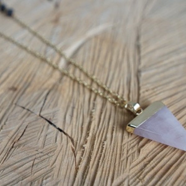 Essential Oil Diffusing Necklace with Rose Quartz Pendant and Black Lava Beads- Available in Gold or Silver