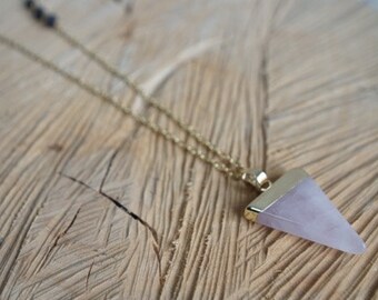 Essential Oil Diffusing Necklace with Rose Quartz Pendant and Black Lava Beads- Available in Gold or Silver