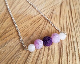 Essential Oil Diffusing Necklace with Purple and White Agate and Purple Lava Stone-  Available in Gold and Silver