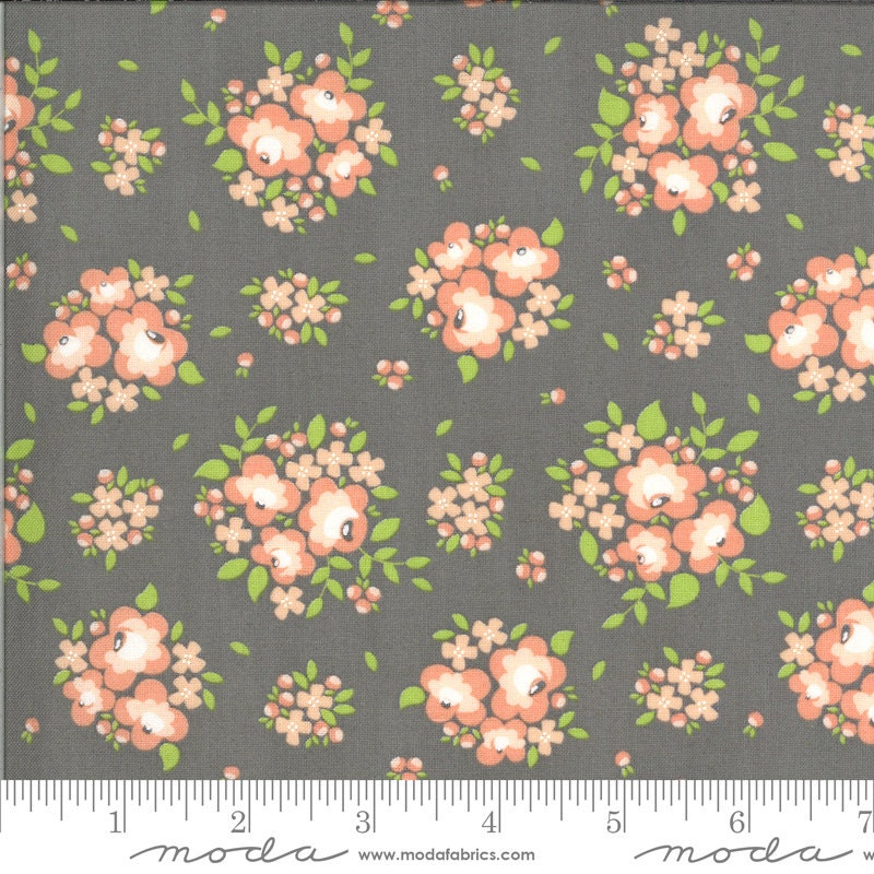 Apricot and Ash Fabric, Gray Floral Fabric, Apricot and Ash by Corey Apricot and Ash Fabric, Gray Floral Fabric, Apricot and Ash by Corey