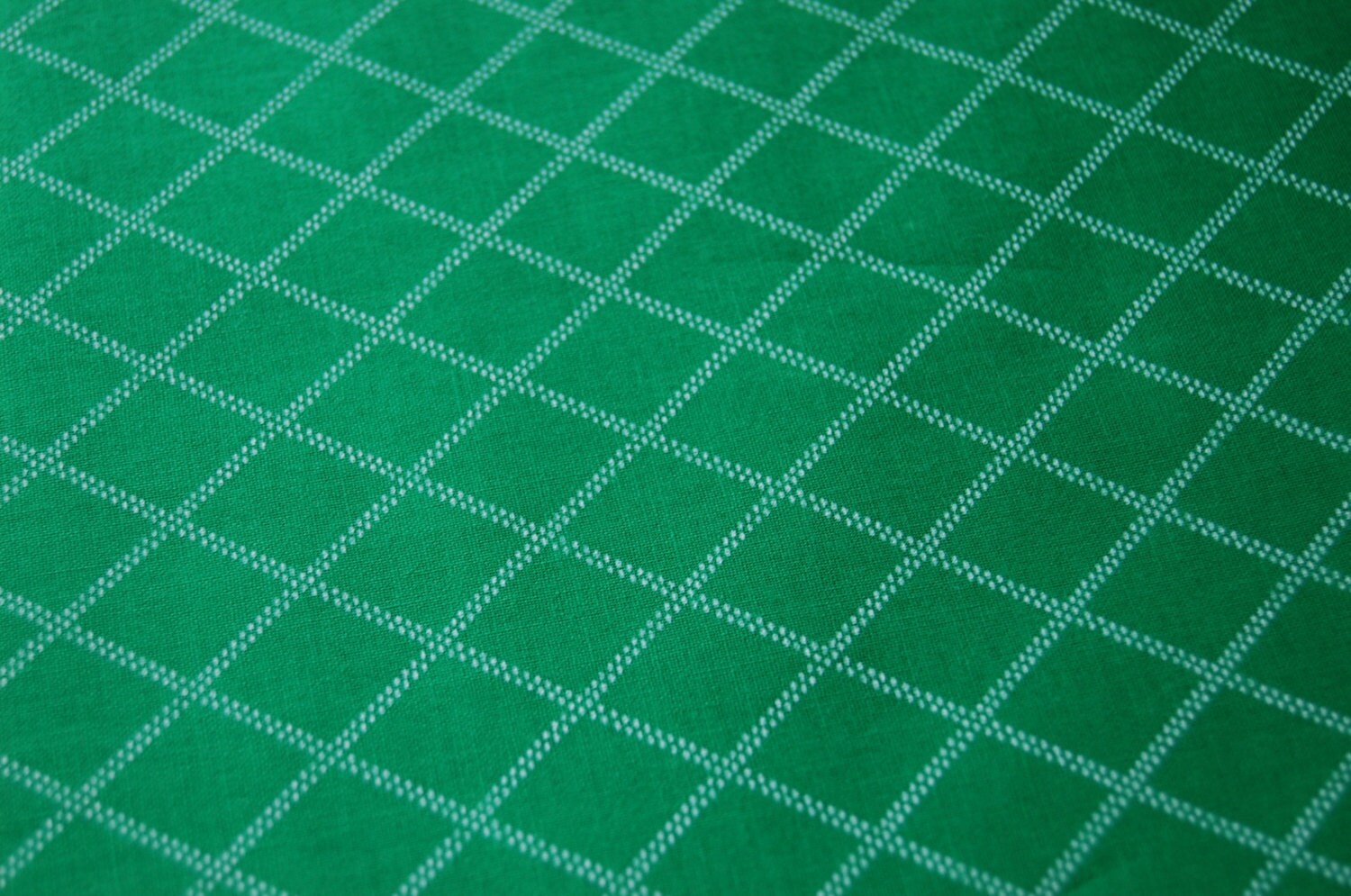 Green Diamond Dash Cotton Fabric, Quilting Fabric, Green and White