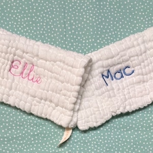 Pair of White Cotton Muslin Monogrammed Baby Washcloths