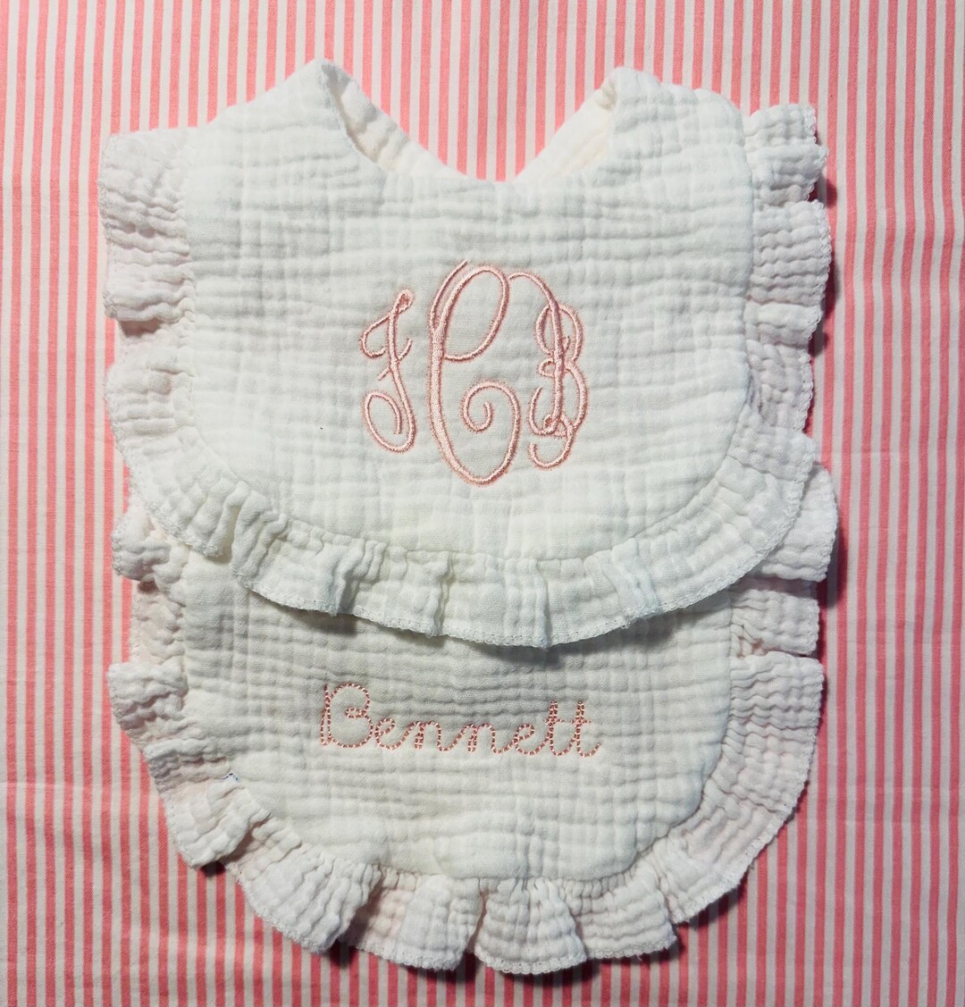 Muslin Ruffled Bibs Monogrammed Baby Bib: Ruffled White Cotton Muslin - Etsy