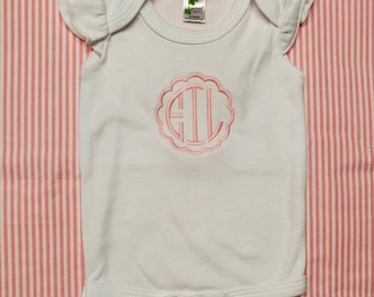 Monogrammed Baby Girl's Ruffle-Sleeved Bodysuit(white) or Toddler Ruffle-sleeved shirts