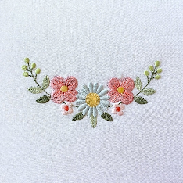 Machine embroidery design- Modern boho flowers border - curved border floral embroidery. Curved flower border. 4 sizes. Instant download