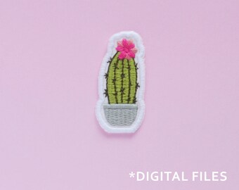 Machine embroidery design- Small cactus and flower- Mini cactus patch embroidery files - Cute patch digital embro. 3 sizes. Instant download