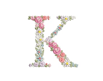 Machine embroidery LETTER K Uppercase 9,6cm / 3.85" tall dainty floral font Heirloom  Monogram  Broderie machine-Stickdatei-Ricamo macchina