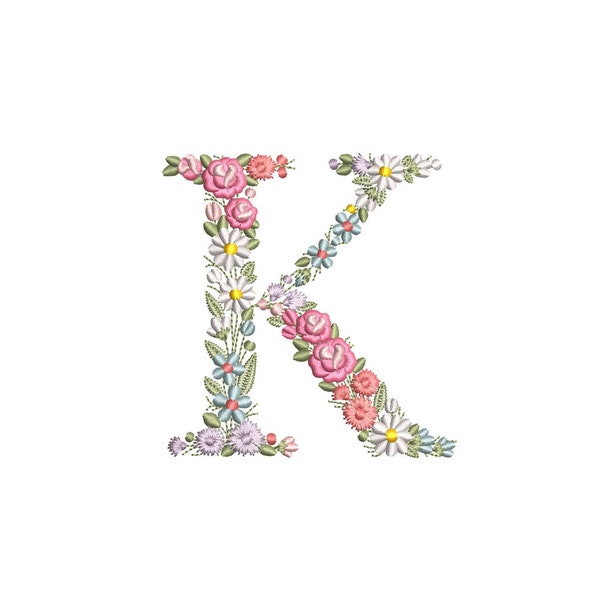 Machine embroidery LETTER K Uppercase 9,6cm / 3.85" tall dainty floral font Heirloom  Monogram  Broderie machine-Stickdatei-Ricamo macchina