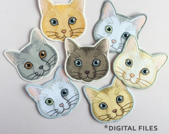 Machine borduurwerk ontwerpen-kat gezichten patch-kitten patch borduurbestanden-digitaal borduurwerk. 3 varianten. Directe download