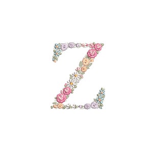 Diseño de bordado a máquina letra Z 10 cm de alto Bordado digital monograma floral Letras de flores matriz de bordado