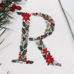 Machine embroidery Christmas Letter R 4x4 hoop Xmas Festive Monogram Broderie Noël Weihnachten Stickdatei Ricamo Natale Poinsettia Pine cone