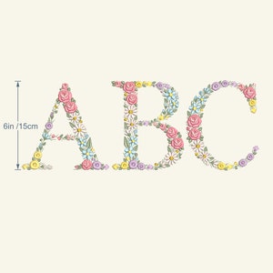 Diseño de bordado a máquina Abecedario de letras MAYUSCULAS 15 cm Monogramas de flores matriz de bordado Letras Heirloom modern boho