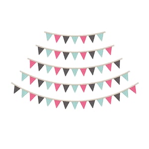 Bunting Flags Curved Border machine embroidery design. Bunting banners- pennant garland embroidery patterns. 5 sizes. Instant download