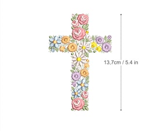 Floral cross machine embroidery design 5.4"/137mm Baptism Easter Ostern Kreuz Stickdatei Broderie Croix de fleurs Pâques Ricamo croce fiori