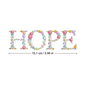Machine embroidery design HOPE 5x7 HOOP Dainty floral Heiloom letters Home decor Stickdatei  Broderie machine Ricamo macchina