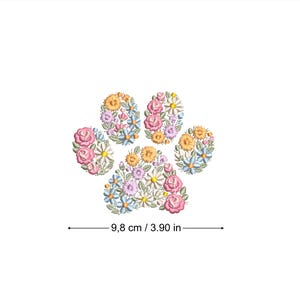 Floral paw print machine embroidery design 4x4 hoop  Pet embroidery  Pfotenabdrücke Stickdatei Broderie Ricamo di fiori