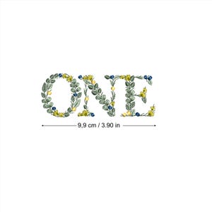 Diseño de bordado a máquina "ONE" 10 cm   Matriz de bordado de hojas Descarga inmediata dst pes exp jef sew hus vip vp3 xxx