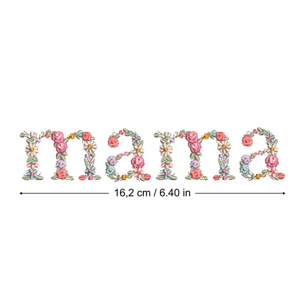 Machine embroidery design MAMA in floral letters 5X7 HOOP Dainty flower Heirloom Girl Stickdatei  Broderie machine Ricamo macchina bordado