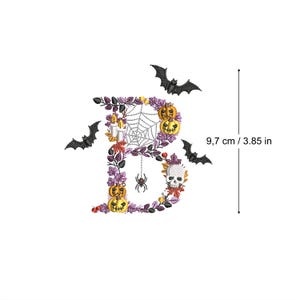 Machine embroidery Halloween Letter B bats and skulls 4x4 hoop botanical Autumn Spooky Fall pumpkin candle Ricamo Broderie Stickdatei
