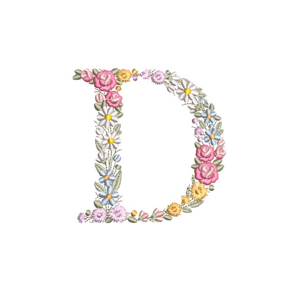 Machine embroidery LETTER D Uppercase 9,7cm / 3.85" tall dainty floral font Heirloom  Monogram  Broderie machine-Stickdatei-Ricamo macchina