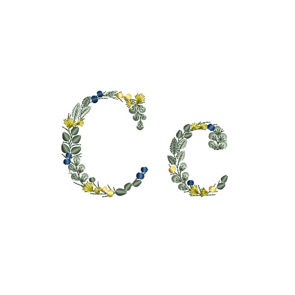 Machine embroidery design Small letter C with leaves Dainty botanical monogram Buchstaben Stickdatei Ricamo lettera foglie Broderie feuilles