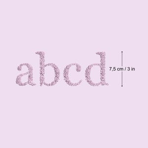 Maschinenstickerei Blumen Alphabet Buchstaben mit Blumen NUR KLEINBUCHSTABEN 3 in / 75 mm hoch 1 FARBE Blumenmonogramm Erbstückstickerei
