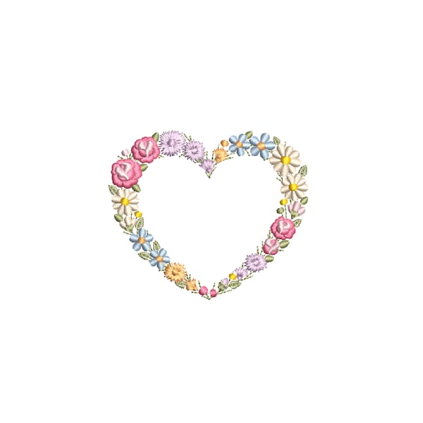 Floral HEART machine embroidery 4x4 hoop Dainty spring romantic valentine Blumenherz Stickdatei Broderie coeur fleuri Ricamo cuore di fiori