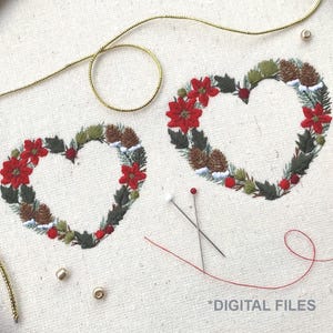 Boże Narodzenie serce projekt haftu maszynowego mały świąteczny Monogram Broderie Noël Weihnachten Herz Stickdatei Ricamo Natale Poinsettia szyszka