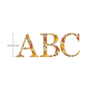 Diseño de bordado a máquina Abecedario Calabazas y bellotas bastidor de 10 cm  Monogramas de calabazas, manzanas y bellotas