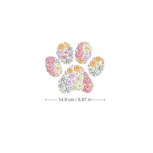 Floral paw print machine embroidery design 5X7 hoop  Pet embroidery  Pfotenabdrücke Stickdatei Broderie Ricamo di fiori