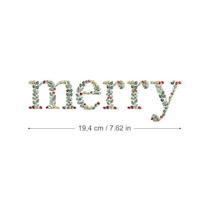 Desenho de bordado à máquina MERRY 8" 20 cm letras botânicas Folhas delicadas Heirloom Xmas Bastidor de reposição 5x12" Máquina de bordado Stickdatei