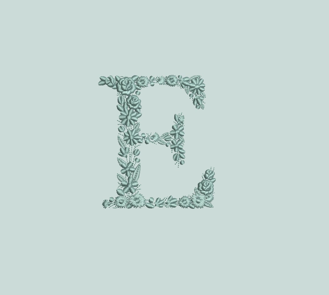 Machine Embroidery LETTER E Uppercase 9,7cm / 3.85 Tall Dainty Floral