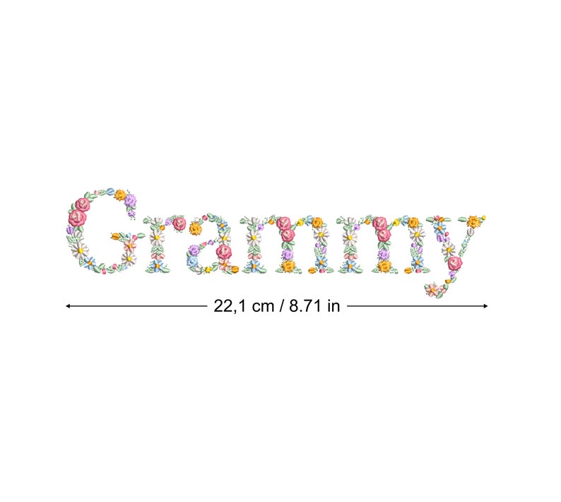 Machine embroidery design GRAMMY in floral letters LARGE HOOP Dainty flower Heirloom Girl Stickdatei Broderie machine Ricamo macchina image 1