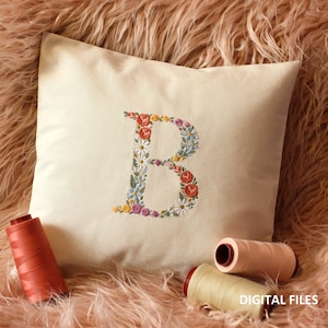Diseño de bordado a máquina letra B 15 cm de alto Bordado digital monograma floral Letras de flores matriz de bordado