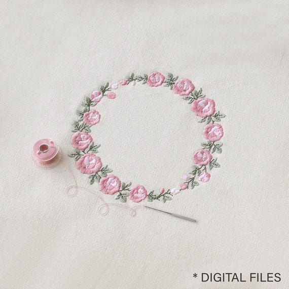 Wreath of Roses Monogram Frame Machine Embroidery Design 3 Sizes 