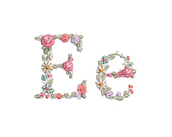 Machine embroidery design Small floral letter E uppercase and lowercase Dainty flower font  Flower heirloom monogram  Letter E with flowers