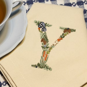 Bordado à máquina LETRA Y Maiúscula 3"/7,5 cm Fonte Floresta - Folhas da Floresta, Cogumelo, Taboa e Pinhas Ricamo Broderie Stickdatei