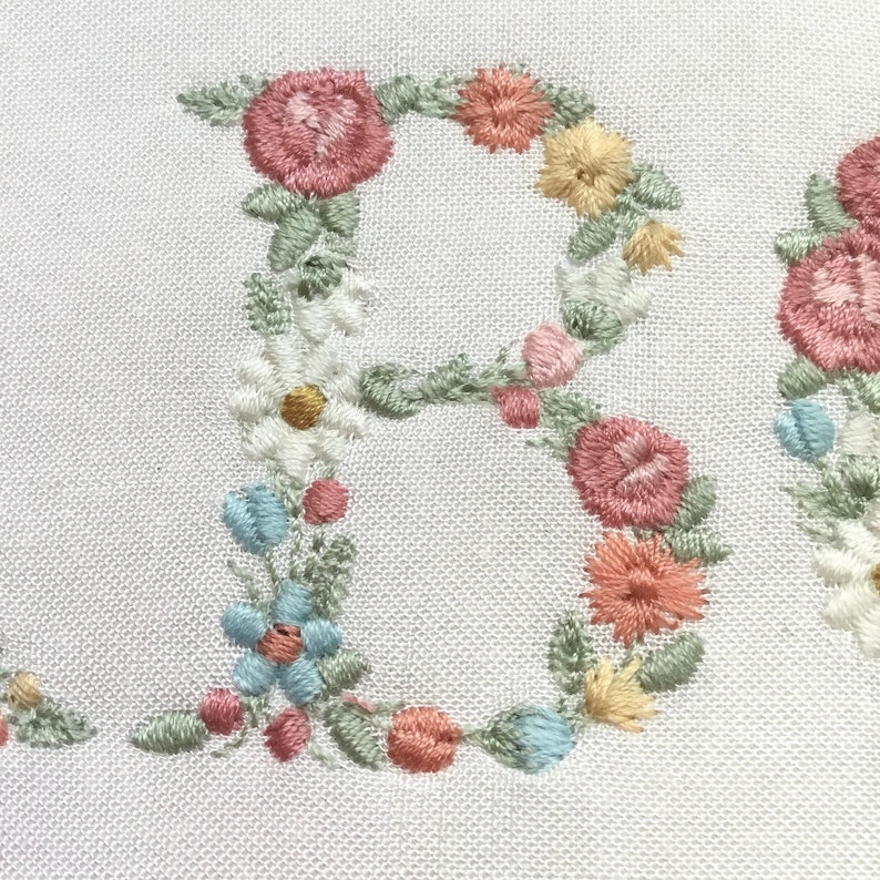 Floral Alphabet machine embroidery design Small Letters with flowers 1.68 in / 43 mm tall UPPERCASE and LOWERCASE Flower monogram heirloom zdjęcie 6