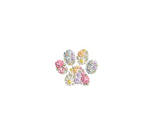 Floral paw print small machine embroidery design 5 cm Pet mini embroidery Pfotenabdrücke Stickdatei Broderie Numerique Ricamo macchina fiori