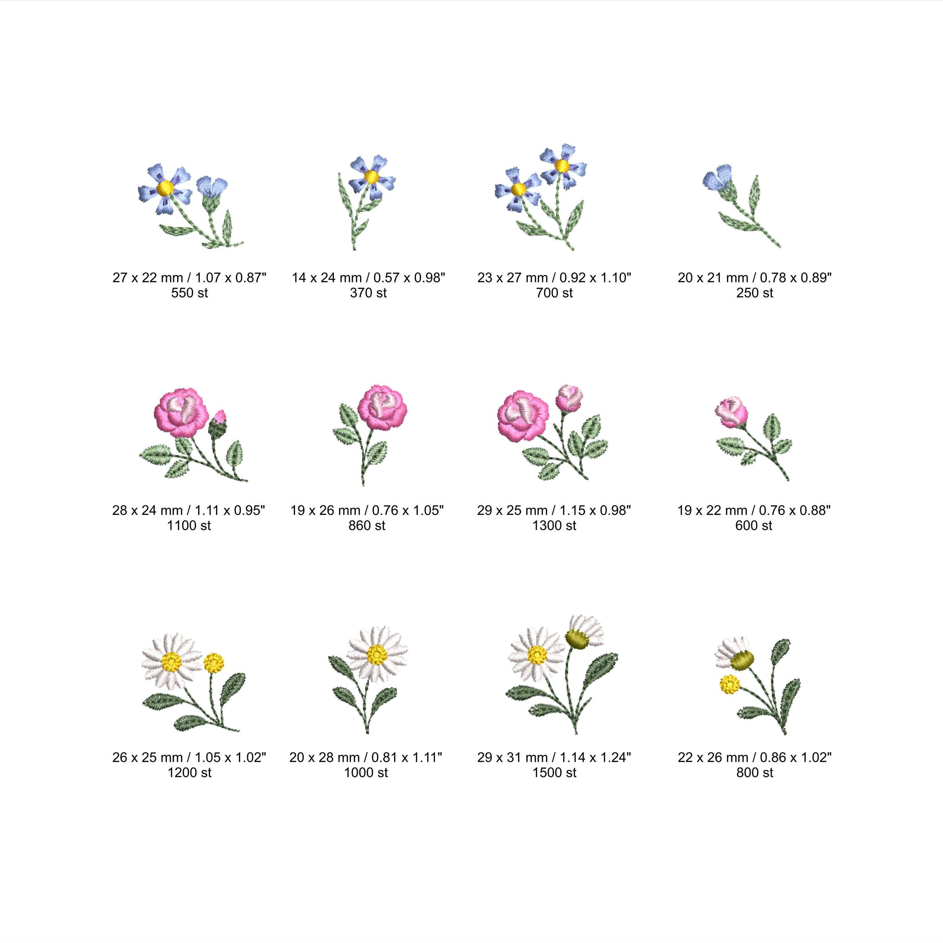 Mini Flowers 1"/25mm Machine Embroidery Design Dainty Tiny Floral Daisy ...